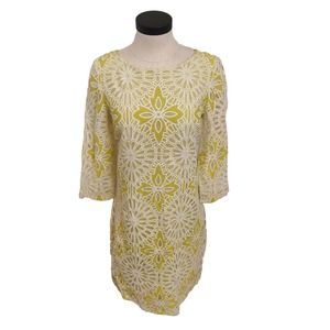 Belle Badgley Mischka Women's Dress 3/4 Sleeve Size 4 Yellow Flowers